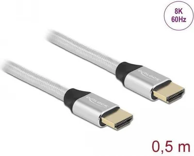 Produktbild von DeLOCK Ultra High Speed HDMI Kabel 48 Gbps 8K 60 Hz silber 0,5 m , 0,5 m, HDMI Typ A (Standard), HDMI Typ A (Standard), 3D, 48 Gbit/s, Silber