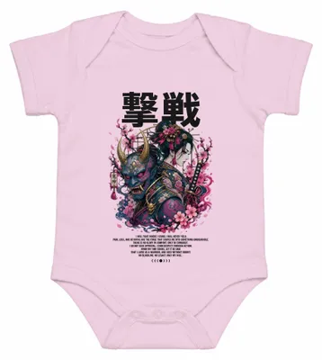 Imagen del producto de Máscara japonesa de geisha, oni, samurái, katana, sakura, Japón, estilo Y2K, body para bebé, color rosa, talla 3/6