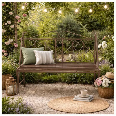 Produktbild von Gartenbank Solea aus Eisen, Braun, Landhausstil, 116x97x45 cm, Sitzhöhe 45 cm, bis 220 kg belastbar