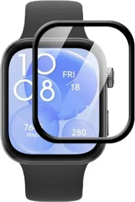 A screen protector is placed over a smartwatch display.