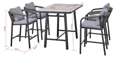 Image de BREZZA | Ensemble de meubles de jardin - 5 pièces - Gris - Table haute - 4 tabourets de bar - Design moderne