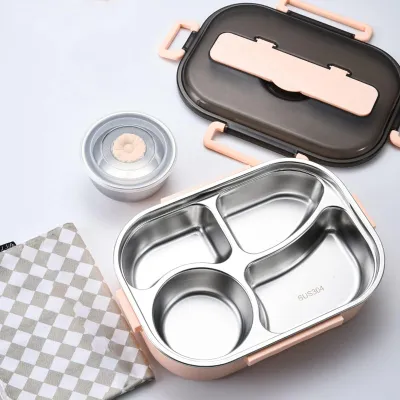 Image de Solidchoice - Boîte à lunch en acier inoxydable avec 4 compartiments et couverts