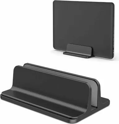 Produktbild von Verstellbarer vertikalen Laptop Ständer, Aluminium Platzsparender Ständer für alle Handys und Notebooks - Schwarz