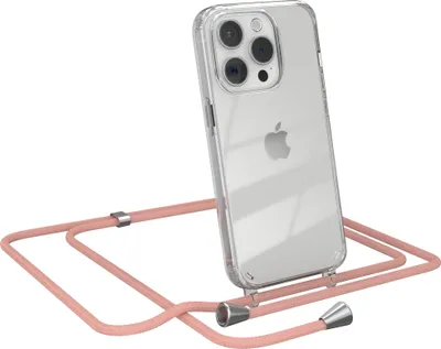 Produktbild von EAZY CASE Handykette kompatibel mit Apple iPhone 15 Pro, Handyhülle mit Umhängeband, Handykordel, Schutzhülle Clear, Band in Rosa