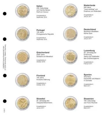 Produktbild von Lindner 1118-9 Vordruckblatt 2 EURO Gedenkmünzen chronologisch: Belgien 2011 - Spanien 2012