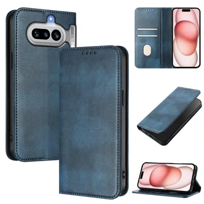 Produktbild von Handyhülle für Nothing Phone 4A, Vintage Leder RFID Schutz Kartenfach Standfunktion Magnetische Klapphülle Blau