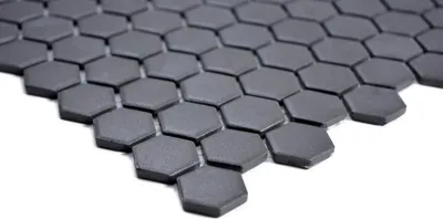 Produktbild von Handmuster Mosaik Fliese Keramik Hexagon schwarz unglasiert MOS11A-0304-R10_m