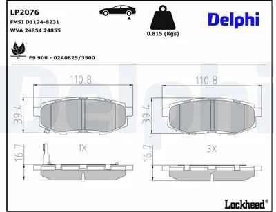 Produktbild von DELPHI Bremsbeläge Satz Hinten Bremsklötze für SUBARU FORESTER (SJ) LP2076