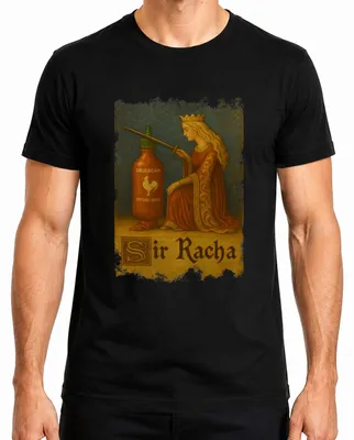 Obrázek produktu pro Sir Racha Sriracha Knight Knighthood Queen Medieval Chilli Pánské tričko, černá, M