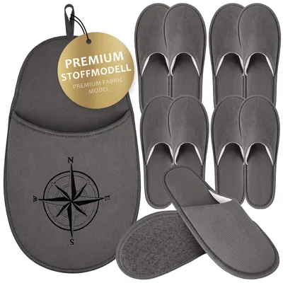 Produktbild von ONVAYA® Premium Gästehausschuhe Set Kompass | Waschbare Gästepantoffeln Rutschfest & Komfortabel | 5 Paar stilvolle Hausschuhe für Gäste Guest Slipper