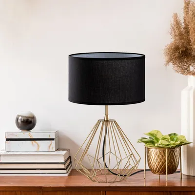 Immagine prodotto di Opviq, lampada da tavolo di alta qualità, struttura in metallo, color oro, 25 x 25 x 43 cm | Paralume in tessuto Ø25 h:15 cm | Cavo da 200 cm con interruttore | Attacco E27, max. 40 W, IP20, design moderno.