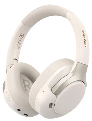 Obrázek produktu pro Sluchátka přes uši s Bluetooth a hybridním aktivním potlačením hluku, bezdrátová, Bluetooth 6.0, doba přehrávání 70 hodin, 6 režimů ekvalizace, audio kabel 3,5 mm, bílá barva