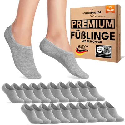 Produktbild von Füßlinge Damen Herren kurze Socken unsichtbare Sneaker Socken mit Silikonpad - 70106T Grau 35-38 10 Paar