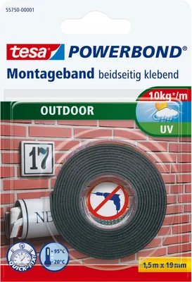 Produktbild von tesa Klebeband doppelseitiges Montageband stark klebend wetterfest Outdoor 1,5m