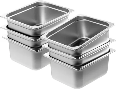 Produktbild von SucceBuy 6er-Pack Hotelpfannen, 1/2-Größe Anti-Stau-Dampfpfanne, 0,8 mm dicker Edelstahl, 6 Zoll tiefe Catering-Aufbewahrungspfanne für Lebensmittel, für den Einsatz in Restaurants und in der Industrie