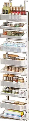 Produktbild von Türregal 10 Ebenen - Hängendes Aufbewahrungsregal mit Körben - Verstellbar - Weiß - Metall Organizer für Küche & Vorrat