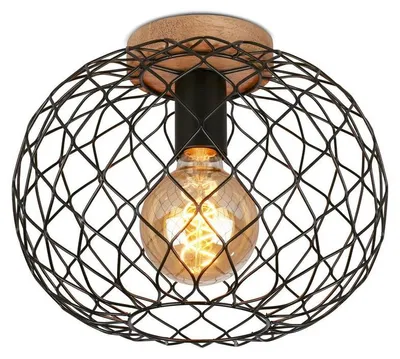 Produktbild von Deckenleuchte Vintage Drahtschirm 1xE27 schwarz 40W Metall-Holz Ø30cm Briloner