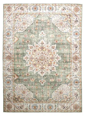 Image de Volero - Tapis d'Extérieur Vintage - Médaillon Santo Vert Olive - 200x290cm