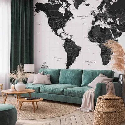 Produktbild von Vlies Fototapete - Black and White Map 250x175 cm Karten k-A-0422-a-a