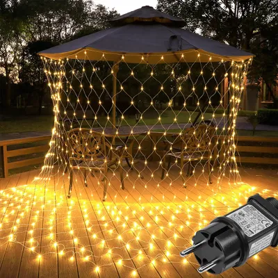 Produktbild von 3X2m 200LEDs LED Lichterkette Lichternetz Lichtervorhang Innen Außen Weihnachtsbeleuchtung, Warmweiß