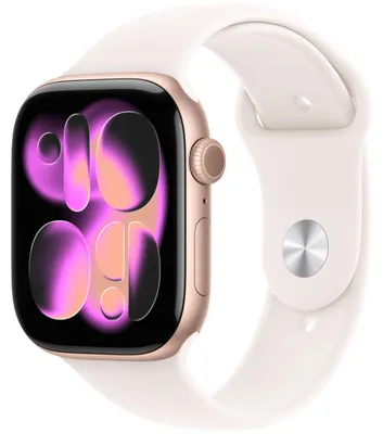 Zdjęcie produktu dla Apple Watch Series 11, GPS, 46 mm, obudowa z różowego złota, pasek sportowy w odcieniu jasnego różu, rozmiar S/M, model A3333