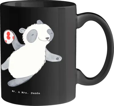 Produktbild von Mr. & Mrs. Panda Becher Handball Wurf - Schwarz - Geschenk, Kaffeetasse, Tasse, Geschicklichkeit, Teamgeist, Geschenktasse, Pott, Sport, Teamsport, Humor, Leidenschaft