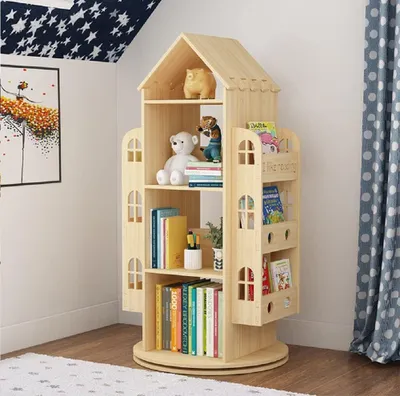 Produktbild von Heehee 4 Massivholz -Rotation Bücherregal, 360 Grad, stehendes Regal, Lagerregal Kinder Erwachsene, multifunktionales Bücherregal