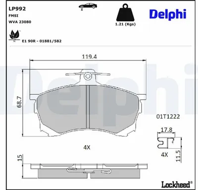 Zdjęcie produktu dla Zestaw klocków hamulcowych, hamulec tarczowy DELPHI LP992