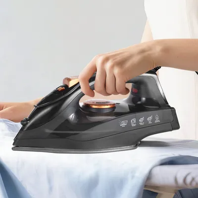 Produktbild von ZMH Dampfbügeleisen 1200W Handdampfglätter Mit Kabel Keramiksohle Vertikaler Sprühdampf Sofortaufheiztechnologie Haushaltsbügeleisen Schwarz Anti-kalk
