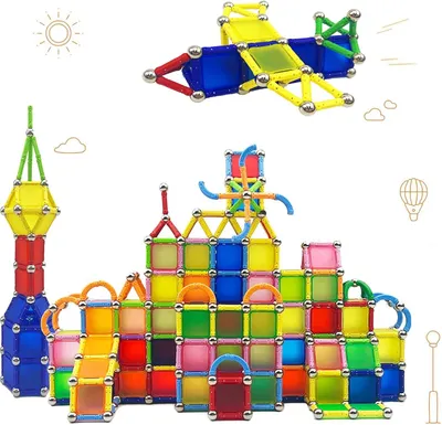 Immagine prodotto di Blocchi magnetici, set da 232 pezzi, 10 colori, giocattolo Montessori, per bambini