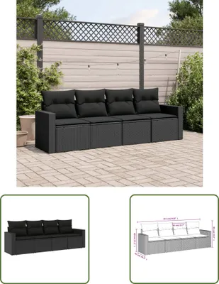 Produktbild von The Living Store 4-tlg. Garten-Sofagarnitur mit Kissen Schwarz Poly Rattan