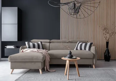 Produktbild von MIUFORM Sweet Harmony - Ecksofa mit Bettfunktion und Bettkasten L-FORM LINKS - 228x162cm - Velours Dunkelbeige - Sofa Schlafsofa Couch