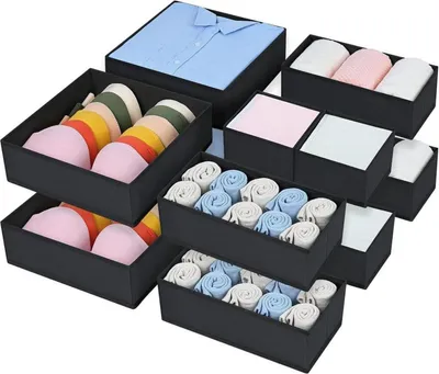 Immagine prodotto di set di 12 organizer per armadio per cassettiere, organizer per biancheria intima, sistema di organizzazione per armadi - nero