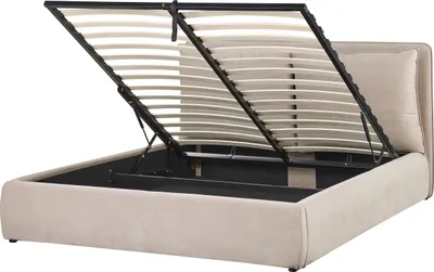 Obrázek produktu pro BELIANI Postel béžová sametové čalounění 160 x 200 cm úložný prostor čalouněné čelo ložnice
