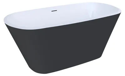 Produktbild von Duschspa 150x72cm freistehende ovale Acryl-Badewanne in Schwarz mit Überlauf und vormontiertem Zubehör für Badezimmer