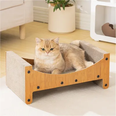 Produktbild von Kratzbrett für Katzen – 3-in-1 – beidseitig verwendbar – aus Wellpappe – Kratzmöbel und Katzenbett