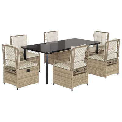 Produktbild von 7-tlg. Garten-Essgruppe mit Kissen Beige Poly Rattan