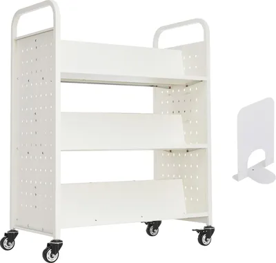 Produktbild von SucceBuy Bücherwagen Bibliothekswagen Regalwagen 150kg 97x51,5x122,5cm Weiß