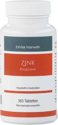 Produktbild von Zink Tabletten– 25 mg Zink-Bisglycinat von EXVital, 365 vegane Tabletten