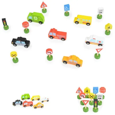Productafbeelding van TOOKY TOY Houten speelset met voertuigen en verkeersborden