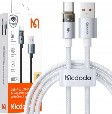 Zdjęcie produktu dla Mcdodo Kabel Usb-A Usb-C Szybkie Ładowanie Usb Typ C 6A 100W 1M Led Biały