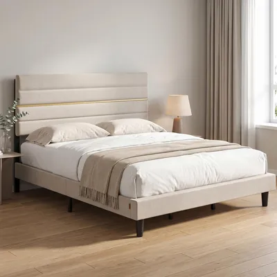 Produktbild von VASAGLE Polsterbett mit Höhenverstellbarem Kopfteil Geräuschloses Bettgestell 180 x 200 cm Beige