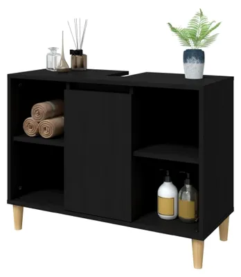 Produktbild von Waschbeckenunterschrank, Aufbewahrungsmöbel für Waschbecken ohne Podest, nur Schrank, 80 x 33 x 60 cm, Schwarz