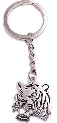 Produktbild von Onwomania Schlüsselanhänger Tigerkopf Fauchend Tiger Tier Silber Metall Anhänger Charm