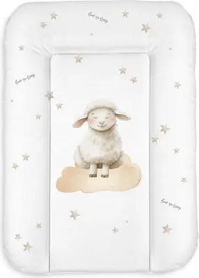 Produktbild von Wickelauflage 50x70 cm, Weiß mit Schäfchen – abwaschbar & wasserdicht, weich für Neugeborene – Wickeltischauflage für Wickelkommode – Baby Wickelunterlage, schnell abwischbar