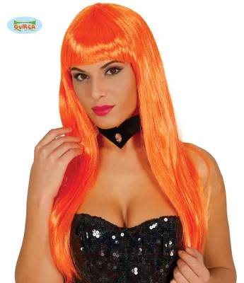 Produktbild von orange Langhaar Pony Perücke für Damen