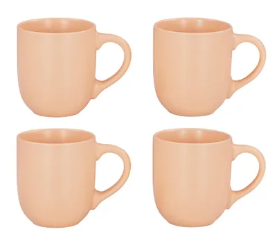 Produktbild von 4er Set Steingut Tassen 300ml Pastell Orange Kaffeetasse Kaffeebecher Design Küchengeschirr Heißgetränke Kaffeepott