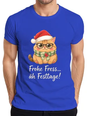 Obrázok produktu pre Happy Holidays Christmas Cat Funny Gift Cute pánske tričko, modré, XXL