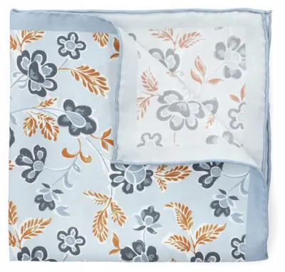 Produktbild von Lancerto M.1005 Seiden Einstecktuch Blau mit Blumenmuster