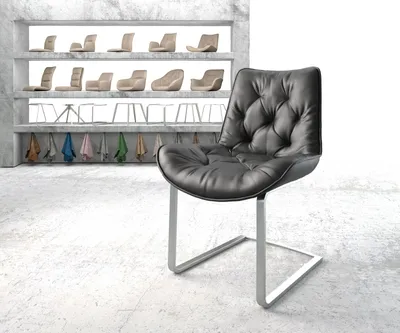 Produktbild von DELIFE Freischwinger Taimi-Flex Echt-Leder Schwarz Freischwinger flach Edelstahl